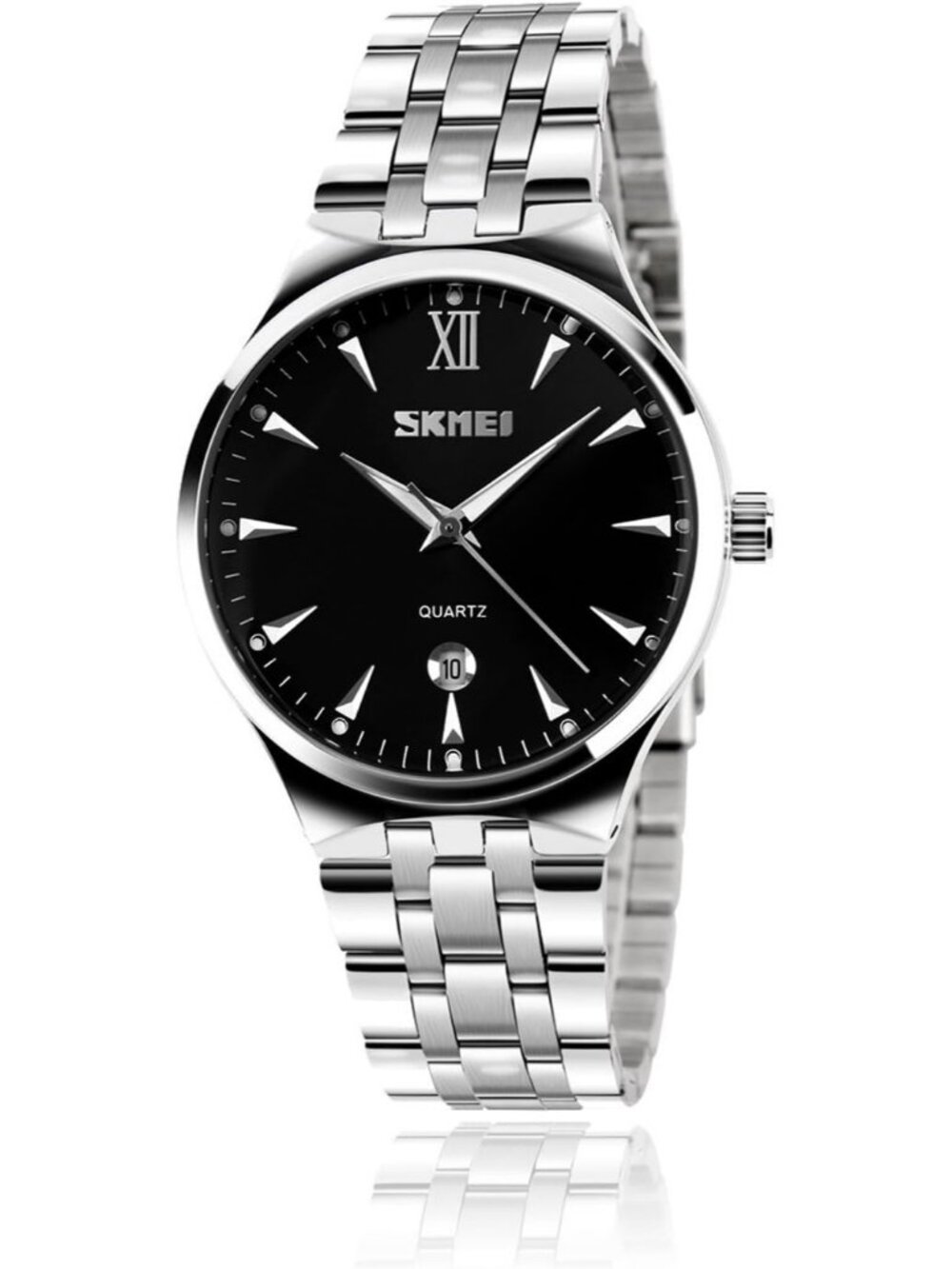 Men's Silver Black Analog Stainless Steel Roman Numeral Waterproof Luxury Watch